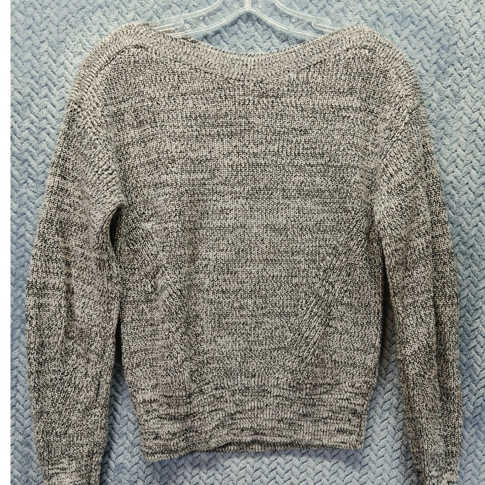 Gap Heavy Knit Womens Small Black White Marled Knit Boat Neck Sweater Pullover